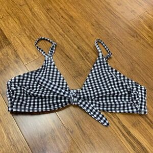 Xhilaration Gingham Bikini Top Womens Size Medium White Black Tie Front Swim Top